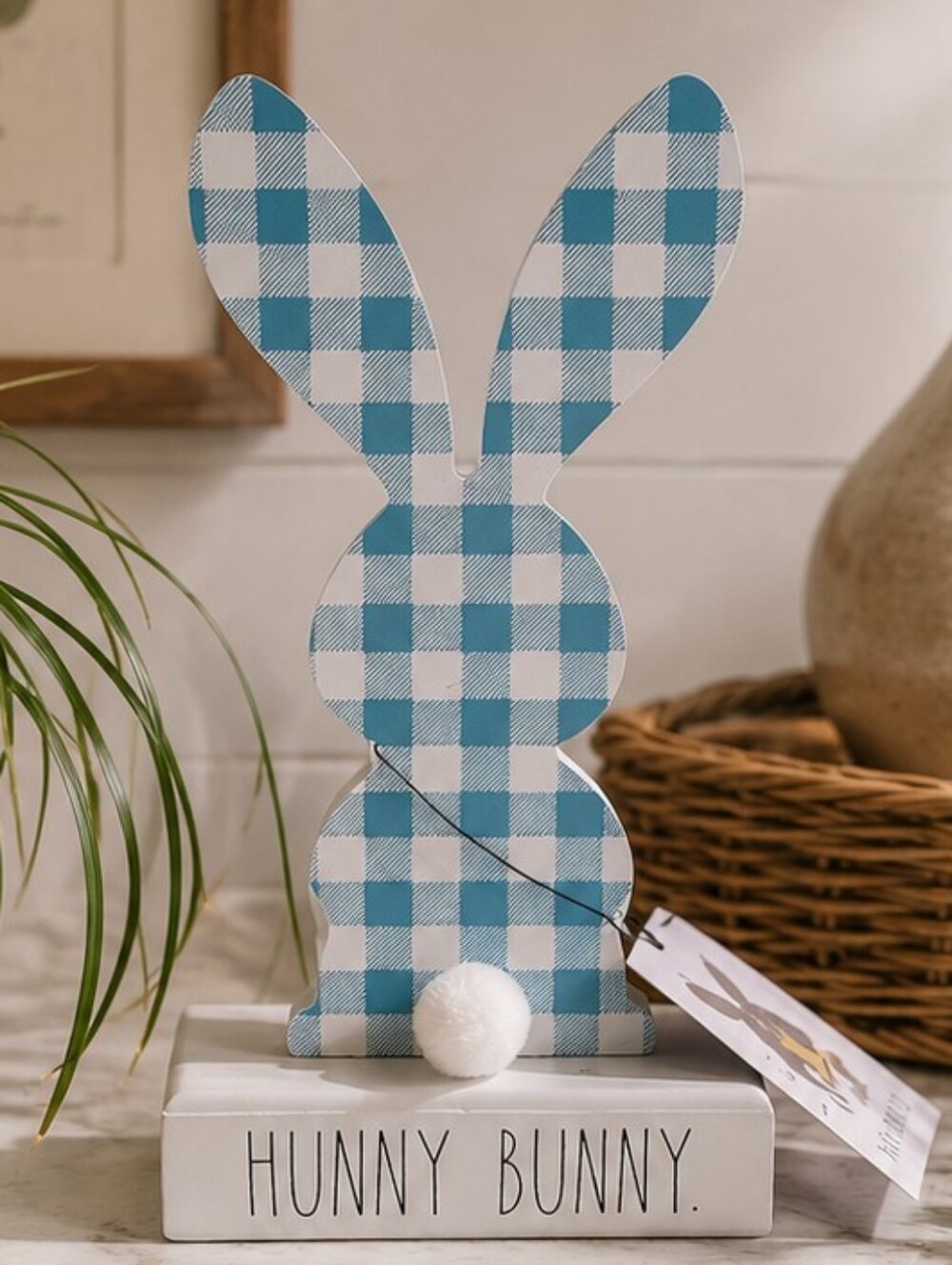 Rae Dunn Blue And White Checkered Hunny Bunny Easter Decor